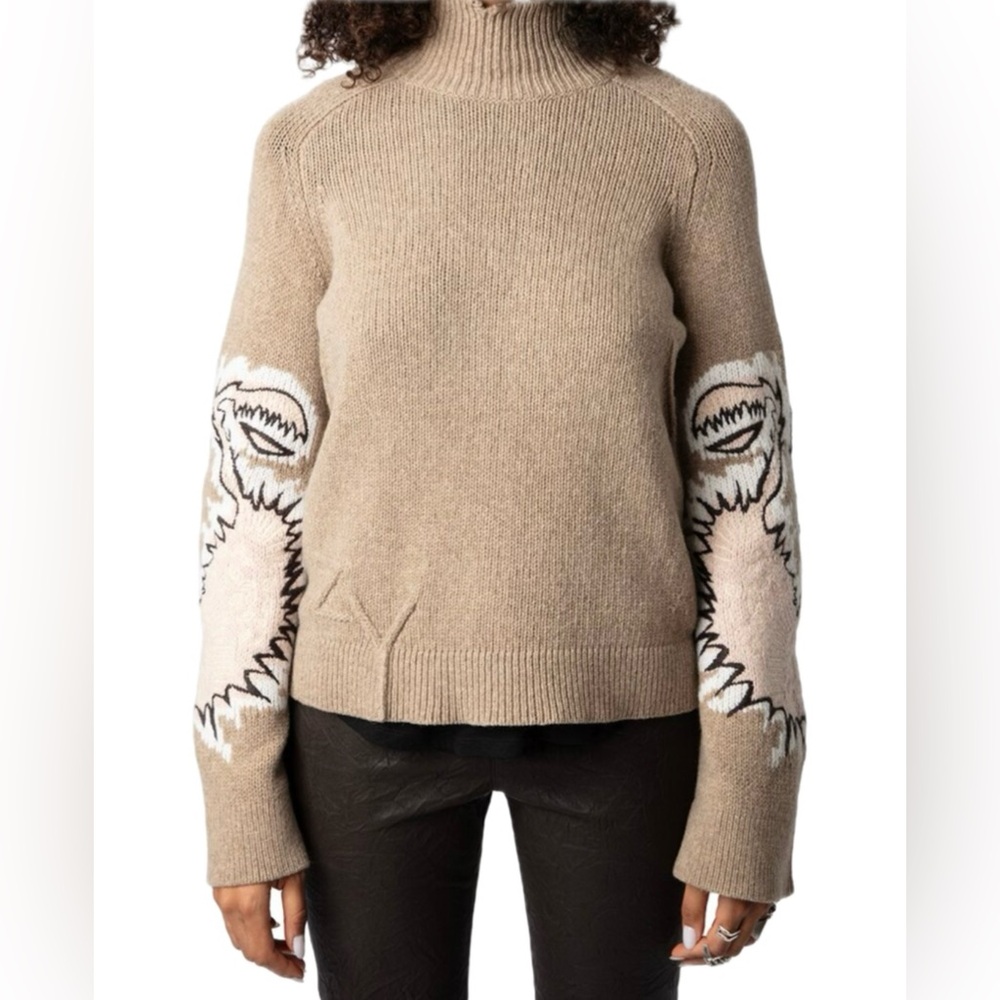 Zadig & Voltaire 100% Wool Turtleneck Sweater with Crab Detail Size S NWT